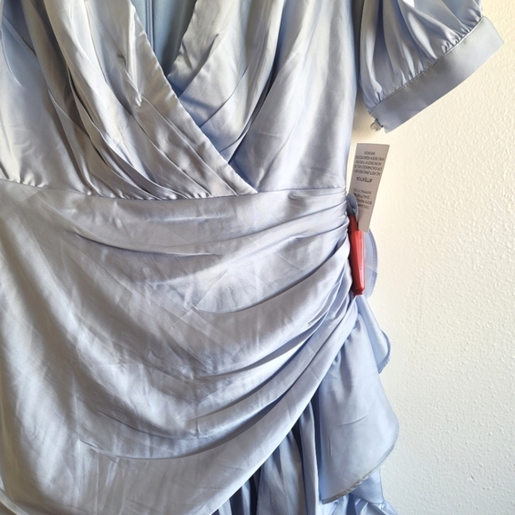 Ieena for Mac Duggal, Short Puff Sleeve Faux Wrap Mini Dress,Powder Blue, Size 4 - Picture 7 of 12